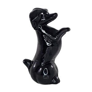 FM Konstglas Ronneby Sweden Glass Poodle Begging Black Figurine Dog